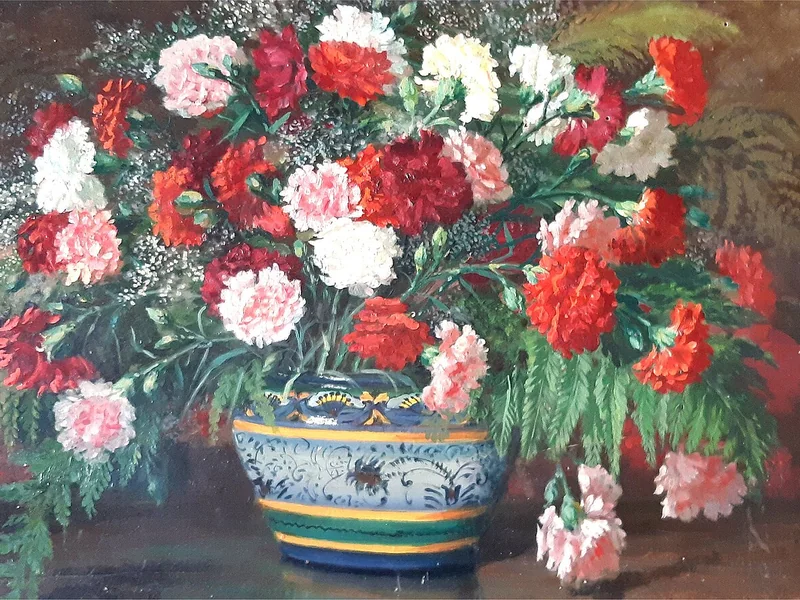 1870-Antonio Mosca - Garofani in un vaso